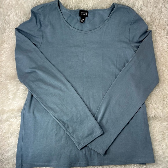 EILEEN FISHER WOMENS WATER BLUE LONG SLEEVE VISCOSE TEE SHIRT S - Picture 3 of 11